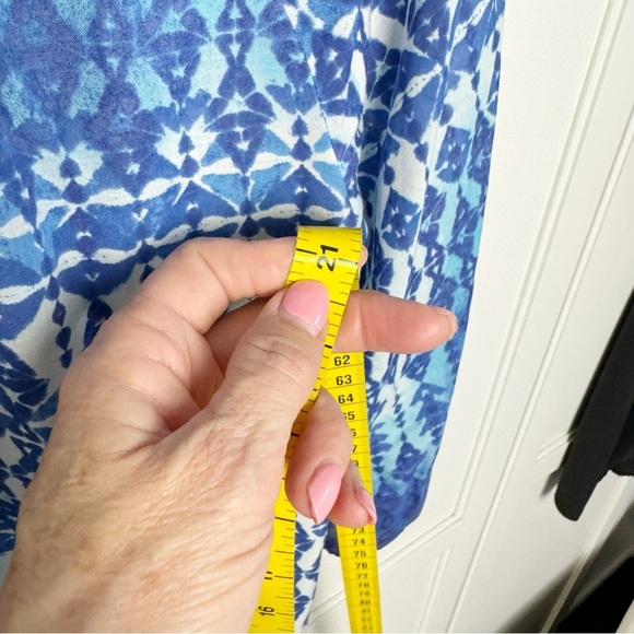 BeachLunchLounge Blue/White Boho Ikat Blouse Peasant Beachy Lightweight Medium - Picture 10 of 13